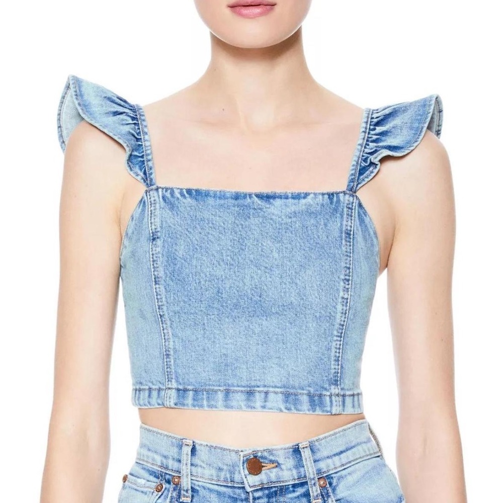 Alice + Olivia Kiley Flutter Sleeve Crop Top in Not Yours